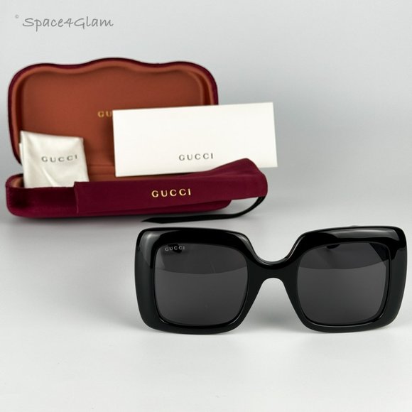 Gucci Women Sunglasses Black Gray Square Oversized GG0896S LOGO 001 NEW - Picture 3 of 10